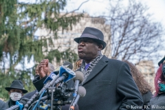 Press conference at City Hall Park for the Keyon Harrold Jr incident which took place at the Arlo Hotel in Soho, Manhattan. In attendance was the Harrold family, Rev Al Sharpton and family lawyer Ben Crump.