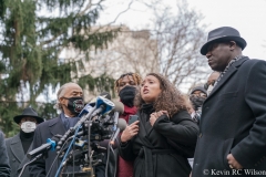 Press conference at City Hall Park for the Keyon Harrold Jr incident which took place at the Arlo Hotel in Soho, Manhattan. In attendance was the Harrold family, Rev Al Sharpton and family lawyer Ben Crump.