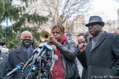 Press conference at City Hall Park for the Keyon Harrold Jr incident which took place at the Arlo Hotel in Soho, Manhattan. In attendance was the Harrold family, Rev Al Sharpton and family lawyer Ben Crump.