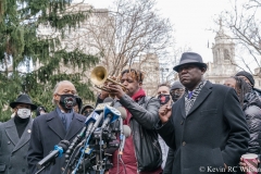 Press conference at City Hall Park for the Keyon Harrold Jr incident which took place at the Arlo Hotel in Soho, Manhattan. In attendance was the Harrold family, Rev Al Sharpton and family lawyer Ben Crump.