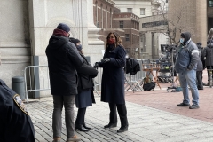 Right outside of One PP they were filming a segment of Law & Order Special Victims Unit. I got to photograph two of the cast members filming today. 

Law & Order: Special Victims Unit 

The detectives that are part of the NYPD's Special Victims Unit investigate crimes of sexual nature. While the focus of the other shows in the `Law & Order' franchise largely deal with murder cases, the SVU detectives frequently deal with crimes, such as rapes, in which the victim survives and assists authorities in the investigation. The series features a cast of veteran actors, including Mariska Hargitay, Richard Belzer, Dann Florek and, after the first season, rapper Ice-T. Occasional crossover episodes feature detectives from other series in the `Law & Order' franchise. 

Mariska Magdolna Hargitay is an American actress best known for her role as New York Police Department Captain Olivia Benson on the NBC drama series Law & Order: Special Victims Unit. Hargitay has starred in the show since its premiere in 1999 and is its longest-running cast member. 

Annabella Gloria Philomena Sciorra is an American actress. Her film roles include True Love, Cadillac Man, Jungle Fever, The Hand That Rocks the Cradle, The Addiction, Cop Land, and What Dreams May Come