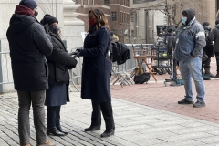 Right outside of One PP they were filming a segment of Law & Order Special Victims Unit. I got to photograph two of the cast members filming today. 

Law & Order: Special Victims Unit 

The detectives that are part of the NYPD's Special Victims Unit investigate crimes of sexual nature. While the focus of the other shows in the `Law & Order' franchise largely deal with murder cases, the SVU detectives frequently deal with crimes, such as rapes, in which the victim survives and assists authorities in the investigation. The series features a cast of veteran actors, including Mariska Hargitay, Richard Belzer, Dann Florek and, after the first season, rapper Ice-T. Occasional crossover episodes feature detectives from other series in the `Law & Order' franchise. 

Mariska Magdolna Hargitay is an American actress best known for her role as New York Police Department Captain Olivia Benson on the NBC drama series Law & Order: Special Victims Unit. Hargitay has starred in the show since its premiere in 1999 and is its longest-running cast member. 

Annabella Gloria Philomena Sciorra is an American actress. Her film roles include True Love, Cadillac Man, Jungle Fever, The Hand That Rocks the Cradle, The Addiction, Cop Land, and What Dreams May Come