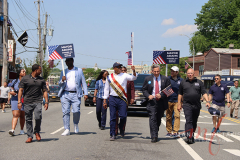 Mayor Adams, Jon Kaiman, and Paul Vallone marching in Little Neck Memorial Day Parade.