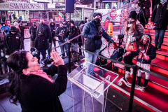 People came to the red steps of Times Square for a Vow Renewal Ceremony, put together by the The Times Square Alliance’s “ Love In Times Square” event on Valentine’s Day in NYC.Comedian Zarna Gargone one of the performers from the My Funny Valentine show at Carolines on Broadway; and a romantic performance of "All I Ask of You" by Julia Udine and Paul A. Schaefer from Broadway's Phantom of the Opera performed. ©Bianca Otero