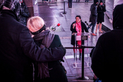 People came to the red steps of Times Square for a Vow Renewal Ceremony, put together by the The Times Square Alliance’s “ Love In Times Square” event on Valentine’s Day in NYC.Comedian Zarna Gargone one of the performers from the My Funny Valentine show at Carolines on Broadway; and a romantic performance of "All I Ask of You" by Julia Udine and Paul A. Schaefer from Broadway's Phantom of the Opera performed. ©Bianca Otero