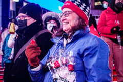 People came to the red steps of Times Square for a Vow Renewal Ceremony, put together by the The Times Square Alliance’s “ Love In Times Square” event on Valentine’s Day in NYC.Comedian Zarna Gargone one of the performers from the My Funny Valentine show at Carolines on Broadway; and a romantic performance of "All I Ask of You" by Julia Udine and Paul A. Schaefer from Broadway's Phantom of the Opera performed. ©Bianca Otero