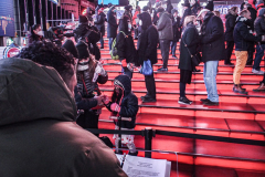 People came to the red steps of Times Square for a Vow Renewal Ceremony, put together by the The Times Square Alliance’s “ Love In Times Square” event on Valentine’s Day in NYC.Comedian Zarna Gargone one of the performers from the My Funny Valentine show at Carolines on Broadway; and a romantic performance of "All I Ask of You" by Julia Udine and Paul A. Schaefer from Broadway's Phantom of the Opera performed. ©Bianca Otero
