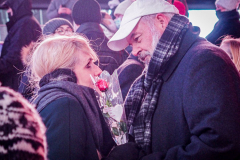 People came to the red steps of Times Square for a Vow Renewal Ceremony, put together by the The Times Square Alliance’s “ Love In Times Square” event on Valentine’s Day in NYC.Comedian Zarna Gargone one of the performers from the My Funny Valentine show at Carolines on Broadway; and a romantic performance of "All I Ask of You" by Julia Udine and Paul A. Schaefer from Broadway's Phantom of the Opera performed. ©Bianca Otero