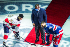 Governor Lieutenant Benjamin commemorates Black History Month by dropping the hockey puck at a New York Rangers game at Madison Square Garden. The Rangers played the Florida Panthers and won 5-2. February 1, 2022.Manhattan, NYC. (C) Bianca Otero
