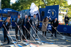Police Commissioner Dermot Shea and various dignitaries attend NYC Marathon blue line painting ceremony at the finish line in Central Park 11/3/21