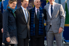 Police Commissioner Dermot Shea and various dignitaries attend NYC Marathon blue line painting ceremony at the finish line in Central Park 11/3/21 L-R Betsy Smith Central Park Conservancy, Eric Rudin, George Hirsch NYRR, Dermot Shea Police Commissioner.