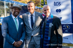 Police Commissioner Dermot Shea and various dignitaries attend NYC Marathon blue line painting ceremony at the finish line in Central Park 11/3/21 L-R Ted Metellus Race Director, Dermot Shea Police Commissioner, Georger Hirsch NYRR.