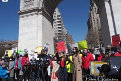 Cuomo accuser Lindsey Boylan speaks at the March to Impeach Cuomo and #TaxTheRich! in Washington Square Park in New York City on 20 March 2021