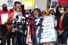 Cuomo accuser Lindsey Boylan speaks at the March to Impeach Cuomo and #TaxTheRich! in Washington Square Park in New York City on 20 March 2021