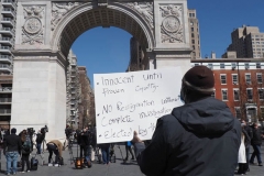 Protesters gather at Washington Square Park to demand the resignation of New York Governor Andrew Cuomo on March 20, 2021 in New York City. This Mann was one of a few who had a sign stating innocent until proven guilty. The demands for Governor Cuomo's resignation are in response to the sexual harassment allegations made by numerous women and a cover-up preventable of coronavirus (COVID-19) deaths in nursing homes.