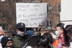 Protesters gather at Washington Square Park to demand the resignation of New York Governor Andrew Cuomo on March 20, 2021 in New York City. The demands for Governor Cuomo's resignation are in response to the sexual harassment allegations made by numerous women and a cover-up preventable of coronavirus (COVID-19) deaths in nursing homes.