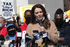 Former New York Governor Andrew Cuomo aide Lindsey Boylan and dozens of protesters gather at Washington Square Park to demand the governors resignation in  New York City. The demands for Governor Cuomos resignation are in response to the sexual harassment allegations made by numerous women and a cover-up preventable of coronavirus (COVID-19) deaths in nursing homes