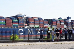 Thursday, May 20, 2021
CMA CGM Marco Polo 
Staten Island, NY
For credit:  Mary DiBiase Blaich

The “CMA CGM Marco Polo”, the largest ship to ever visit the East Coast of the US, sailed into New York harbor this morning, Thursday, May 20, 202..  It passed the Statue of Liberty and lower Manhattan, before turning around and sailing through the Kill Van Kill, and then  under the Bayonne Bridge in route to Port Newark.  School children who attend the Harbor School on Richmond Terrace had an opportunity to cross the street from their building and pose with the ship as it sailed behind them.