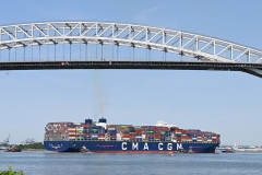Thursday, May 20, 2021
CMA CGM Marco Polo 
Staten Island, NY
For credit:  Mary DiBiase Blaich

The “CMA CGM Marco Polo”, the largest ship to ever visit the East Coast of the US, sailed into New York harbor this morning, Thursday, May 20, 202..  It passed the Statue of Liberty and lower Manhattan, before turning around and sailing through the Kill Van Kill, and then  under the Bayonne Bridge in route to Port Newark.  School children who attend the Harbor School on Richmond Terrace had an opportunity to cross the street from their building and pose with the ship as it sailed behind them.