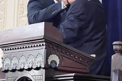 Park East Synagogue with Senior Rabbi Arthur Schneier had an official "Welcome New York City Mayor Eric Adams"  Shabbat.event where the Mayor spoke to the congregation and promised to protect the Jewish community.
The Mayor enjoyed a few minutes with the children of the congregation, sitting down and talking with them.
The talk was followed by a Gala Congregational Kiddush meal for all to share.
Photo by Diane L. Cohen