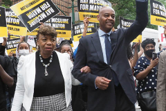 Ray McGuire and Gwen Carr (Eric Garner's Mother) at a New York City Democratic Mayoral Candidate Pre Debate Rally along Columbus Avenue before his first debate on ABC TV on 02 June 2021