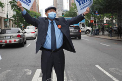 Andrew Yang supporterat a New York City Democratic Mayoral Candidate Pre Debate Rally along Columbus Avenue before hisr first debate on ABC TV on 02 June 2021