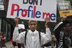 Ray McGuire supporters at a New York City Democratic Mayoral Candidate Pre Debate Rally along Columbus Avenue before his first debate on ABC TV