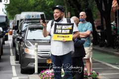 Ray McGuire supporters at a New York City Democratic Mayoral Candidate Pre Debate Rally along Columbus Avenue before his first debate on ABC TV