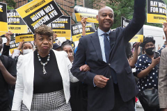 Gwen Carr (Eric Garner's Mother) and Ray McGuire at a New York City Democratic Mayoral Candidate Pre Debate Rally along Columbus Avenue before his first debate on ABC TV