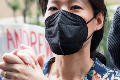 Andrew Yang's wife Evelyn at a New York City Democratic Mayoral Candidate Pre Debate Rally along Columbus Avenue before his first debate on ABC TV