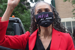 Maya Wiley at a New York City Democratic Mayoral Candidate Pre Debate Rally along Columbus Avenue before his first debate on ABC TV