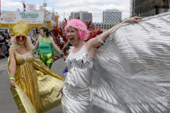 Dressed in all types of costumes, some with and some without an aquatic theme, parade goers both young and old participate in the 40th Annual Coney Island Mermaid Parade in Brooklyn NY on June 18, 2020. (Photo by Andrew Schwartz)