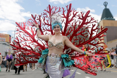 Dressed in all types of costumes, some with and some without an aquatic theme, parade goers both young and old participate in the 40th Annual Coney Island Mermaid Parade in Brooklyn NY on June 18, 2020. (Photo by Andrew Schwartz)