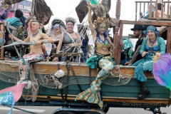 Dressed in all types of costumes, some with and some without an aquatic theme, parade goers both young and old participate in the 40th Annual Coney Island Mermaid Parade in Brooklyn NY on June 18, 2020. (Photo by Andrew Schwartz)