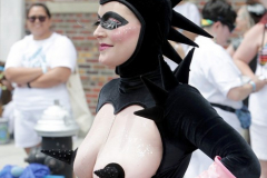 Dressed in all types of costumes, some with and some without an aquatic theme, parade goers both young and old participate in the 40th Annual Coney Island Mermaid Parade in Brooklyn NY on June 18, 2020. (Photo by Andrew Schwartz)