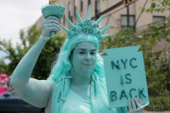 Dressed in all types of costumes, some with and some without an aquatic theme, parade goers both young and old participate in the 40th Annual Coney Island Mermaid Parade in Brooklyn NY on June 18, 2020. (Photo by Andrew Schwartz)