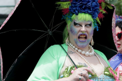 Dressed in all types of costumes, some with and some without an aquatic theme, parade goers both young and old participate in the 40th Annual Coney Island Mermaid Parade in Brooklyn NY on June 18, 2020. (Photo by Andrew Schwartz)