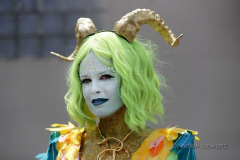 Dressed in all types of costumes, some with and some without an aquatic theme, parade goers both young and old participate in the 40th Annual Coney Island Mermaid Parade in Brooklyn NY on June 18, 2020. (Photo by Andrew Schwartz)