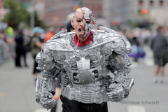 Dressed in all types of costumes, some with and some without an aquatic theme, parade goers both young and old participate in the 40th Annual Coney Island Mermaid Parade in Brooklyn NY on June 18, 2020. (Photo by Andrew Schwartz)