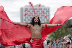 Dressed in all types of costumes, some with and some without an aquatic theme, parade goers both young and old participate in the 40th Annual Coney Island Mermaid Parade in Brooklyn NY on June 18, 2020. (Photo by Andrew Schwartz)