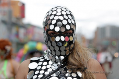 Dressed in all types of costumes, some with and some without an aquatic theme, parade goers both young and old participate in the 40th Annual Coney Island Mermaid Parade in Brooklyn NY on June 18, 2020. (Photo by Andrew Schwartz)