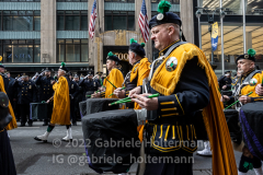 The NYPD Pipes and Drums leads the procession of fallen NYPD Officer Wilbert Mora's along 5th Avenue in New York, New York, on Feb. 2, 2022. (Photo by Gabriele Holtermann/Sipa USA)
