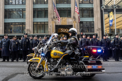 Motor units proceed the casket of NYPD Officer Wilbert Mora after his funeral service at St. Patrick’s Cathedral in New York, New York, on Feb. 2,  2022.  (Photo by Gabriele Holtermann/Sipa USA)