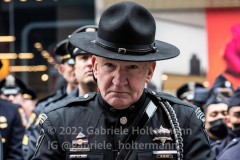 NYPD officers and police officers from the tri-state area line 5th Avenue to pay their final respect for their fallen colleague, NYPD Officer Wilbert Mora after his funeral service at St. Patrick’s Cathedral in New York, New York, on Feb. 2,  2022.  (Photo by Gabriele Holtermann/Sipa USA)