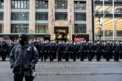 NYPD officers and police officers from the tri-state area line 5th Avenue to pay their final respect for their fallen colleague, NYPD Officer Wilbert Mora after his funeral service at St. Patrick’s Cathedral in New York, New York, on Feb. 2,  2022.  (Photo by Gabriele Holtermann/Sipa USA)
