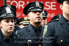 NYPD officers and police officers from the tri-state area line 5th Avenue to pay their final respect for their fallen colleague, NYPD Officer Wilbert Mora after his funeral service at St. Patrick’s Cathedral in New York, New York, on Feb. 2,  2022.  (Photo by Gabriele Holtermann/Sipa USA)
