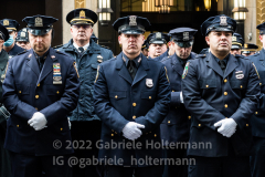 NYPD officers and police officers from the tri-state area line 5th Avenue to pay their final respect for their fallen colleague, NYPD Officer Wilbert Mora after his funeral service at St. Patrick’s Cathedral in New York, New York, on Feb. 2,  2022.  (Photo by Gabriele Holtermann/Sipa USA)