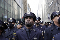 Police officers gather outside ot St. Particks Cathedral to honor Police officer, Wilbert Mora, who was fatally shot during a call of a domestic dispute in Harlem on January 21, 2022, Feb. 2, 2022.