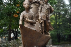 Mother Cabrini Statue at Battery Park South Cove location NYC. A rainy and foggy day. I even photographed a water spout on the Hudson River. It lasted less than a minute then disappeared.
