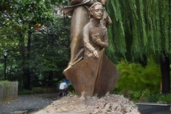 Mother Cabrini Statue at Battery Park South Cove location NYC. A rainy and foggy day. I even photographed a water spout on the Hudson River. It lasted less than a minute then disappeared.